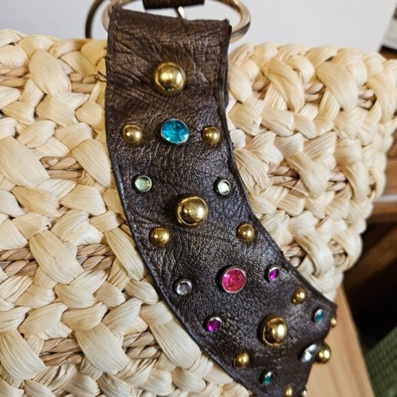 Straw Basket Weave with Rhinestones Tote Bag - Picture 4 of 5